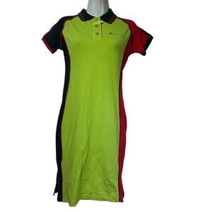 Johnny Girl Polo Dress size M Lime Green Red Black Pleated Short Sleeve Y2K